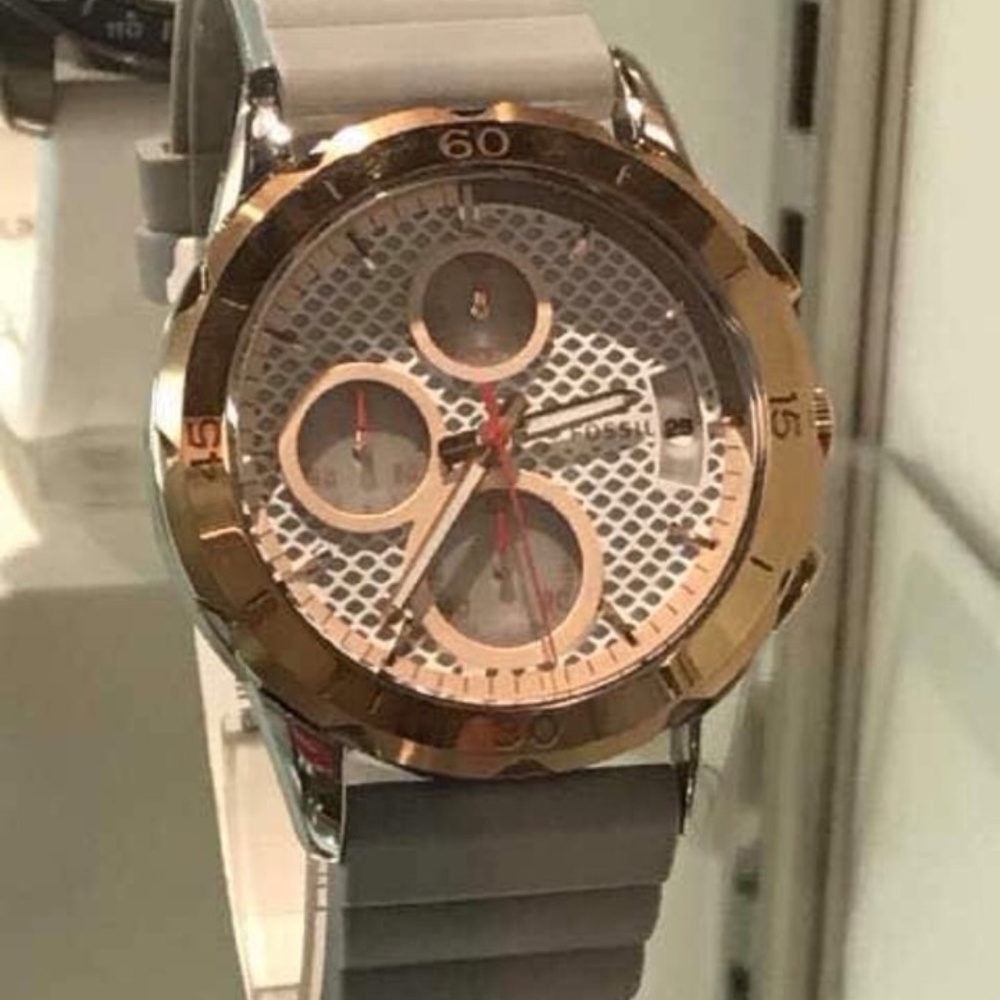 Fossil Chronograph Peach Rose Gold and Grey Watch